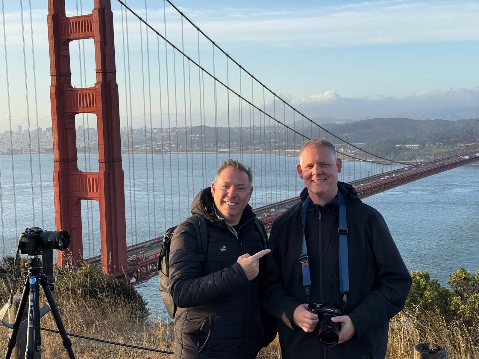 Tim along with photographer Serge Ramelli at our Golden Gate Bridge shoot.